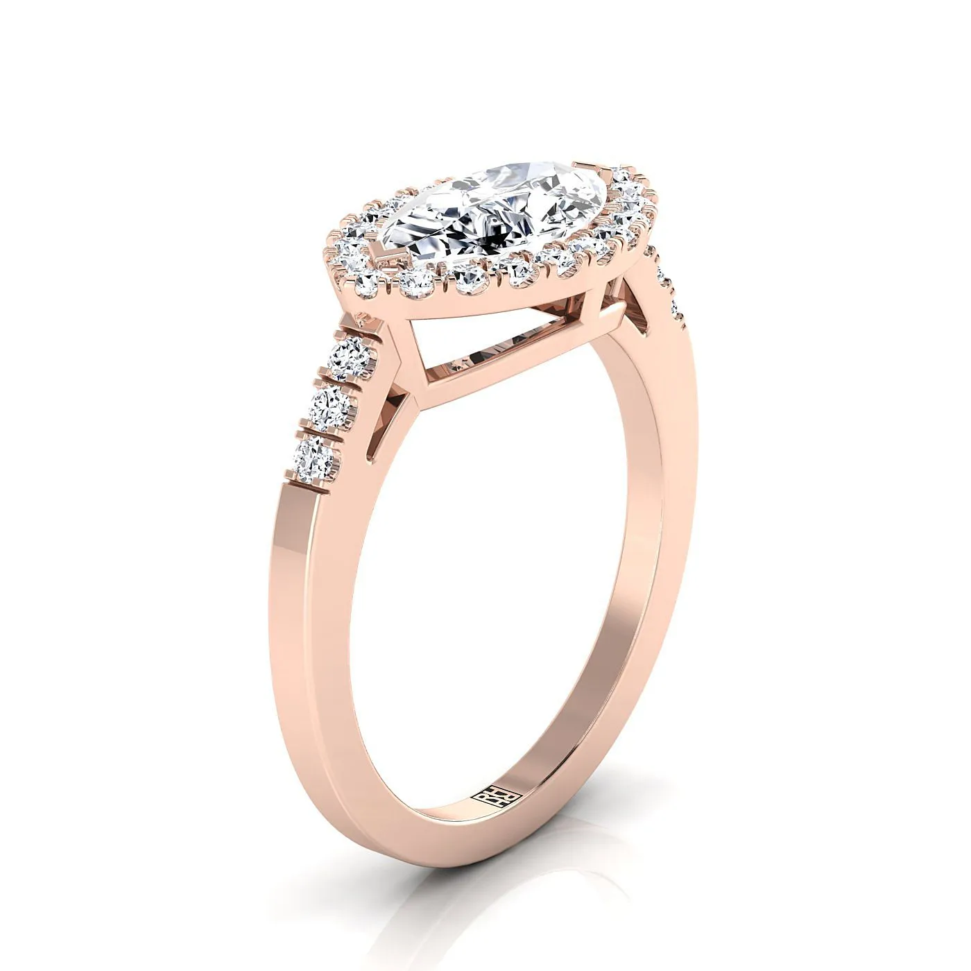 14K Rose Gold Marquise  Diamond Horizontal Fancy East West Halo Engagement Ring -1/3ctw