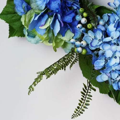 24" Decorative Blue and Green Hydrangea and Berry Artificial Floral Wreath - Unlit