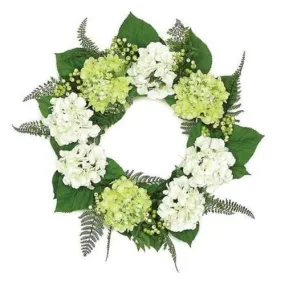 24" Decorative Cream White and Green Hydrangea and Berry Artificial Floral Wreath - Unlit