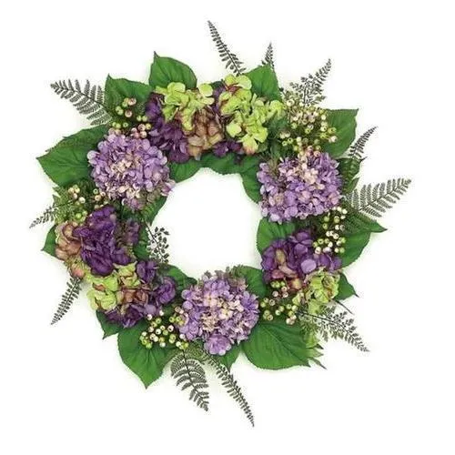 24" Decorative Purple and Green Hydrangea and Berry Artificial Floral Wreath - Unlit