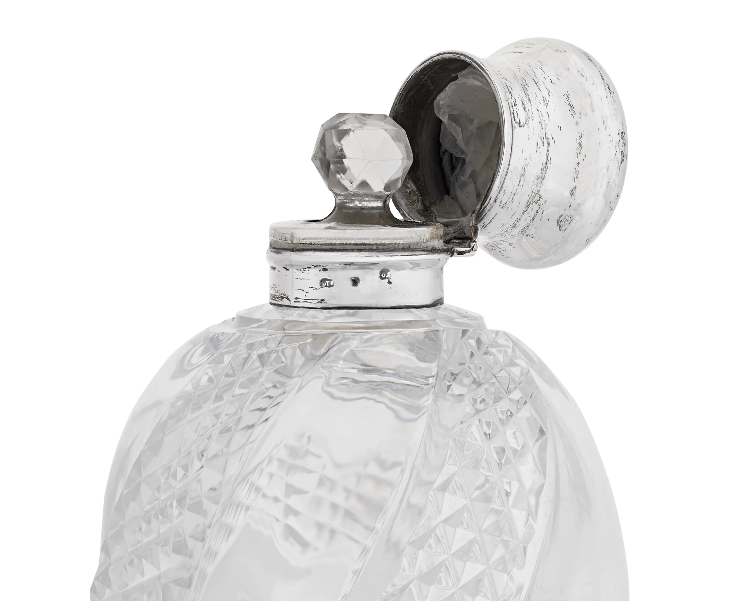 Cut Glass and Silver Perfume Bottle