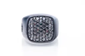 David Yurman Black Diamond Pave Signet Ring 925 & Titanium Size 8