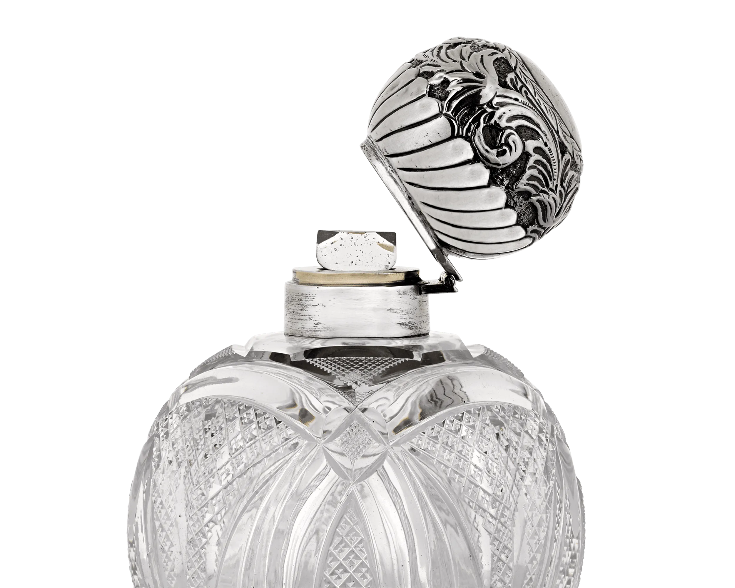 English Silver and Cut Glass Perfume Bottle