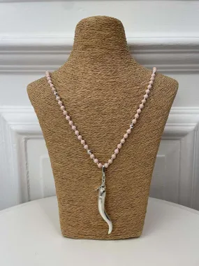 Envy Beaded Tusk Pendant Necklace - Silver & Pink