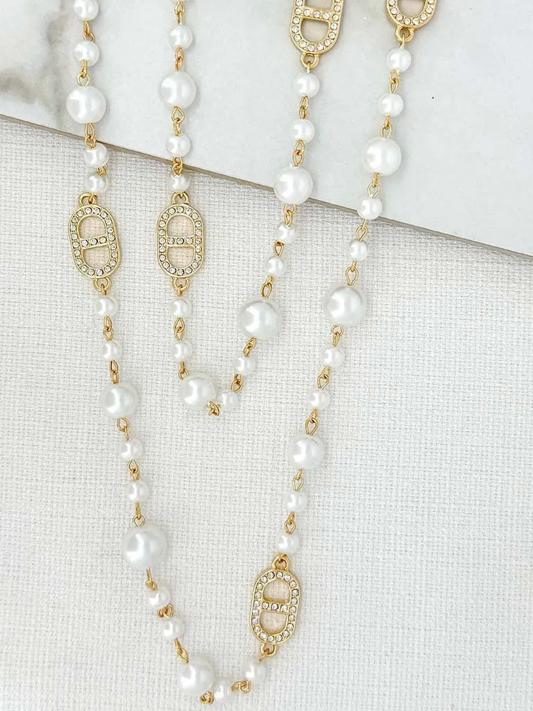 Envy Pearl & Embellished Anchor Necklace - Gold