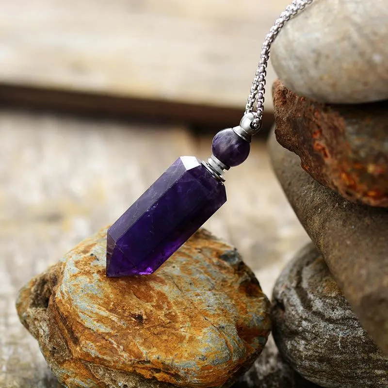 'Gamarra' Amethyst Essential Oil Diffuser Bottle Pendant Necklace