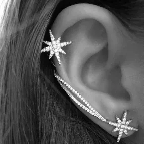 Honey Couture MISTY Silver Diamante Ear Cuff Earrings