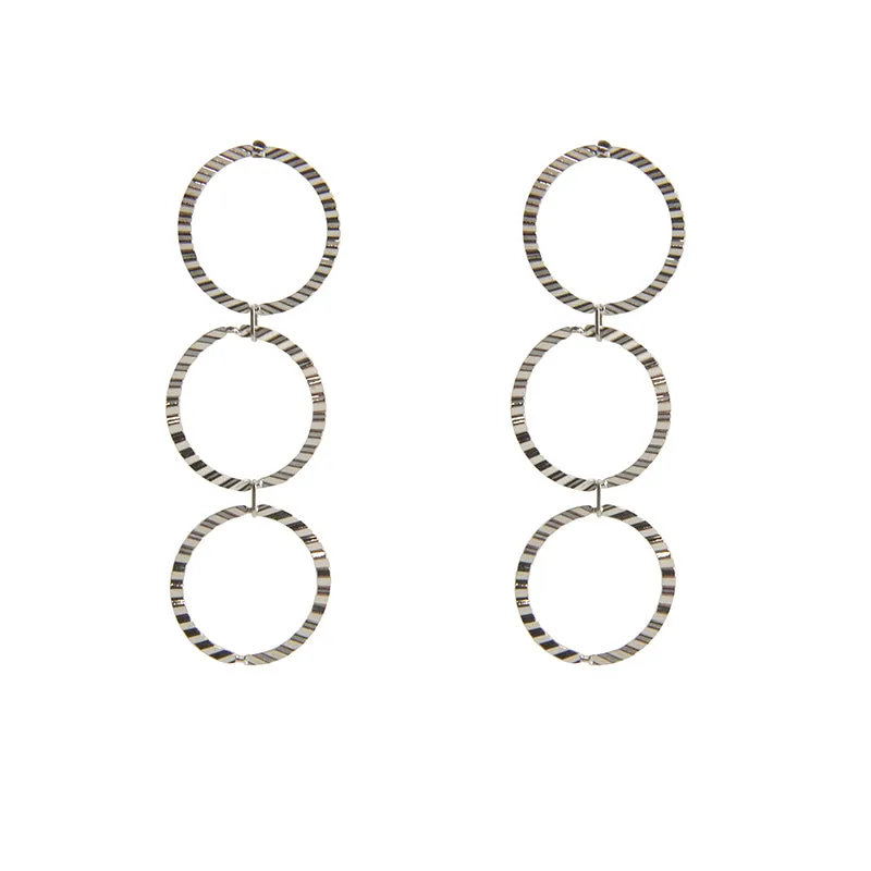 Triple circle Sterling Silver Pull-Thru Chain Earrings