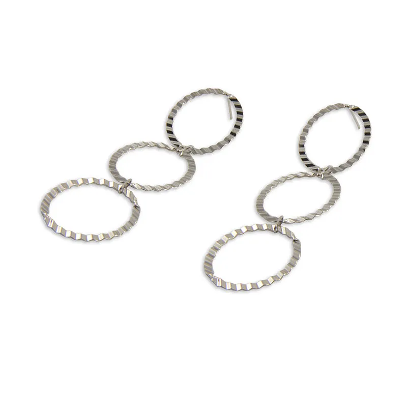 Triple circle Sterling Silver Pull-Thru Chain Earrings